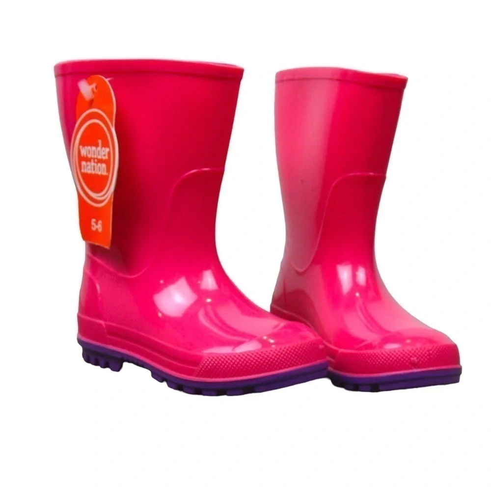 NEW‎ Toddler Girls Wonder Nation Pink Rain Boots, Size 5-6